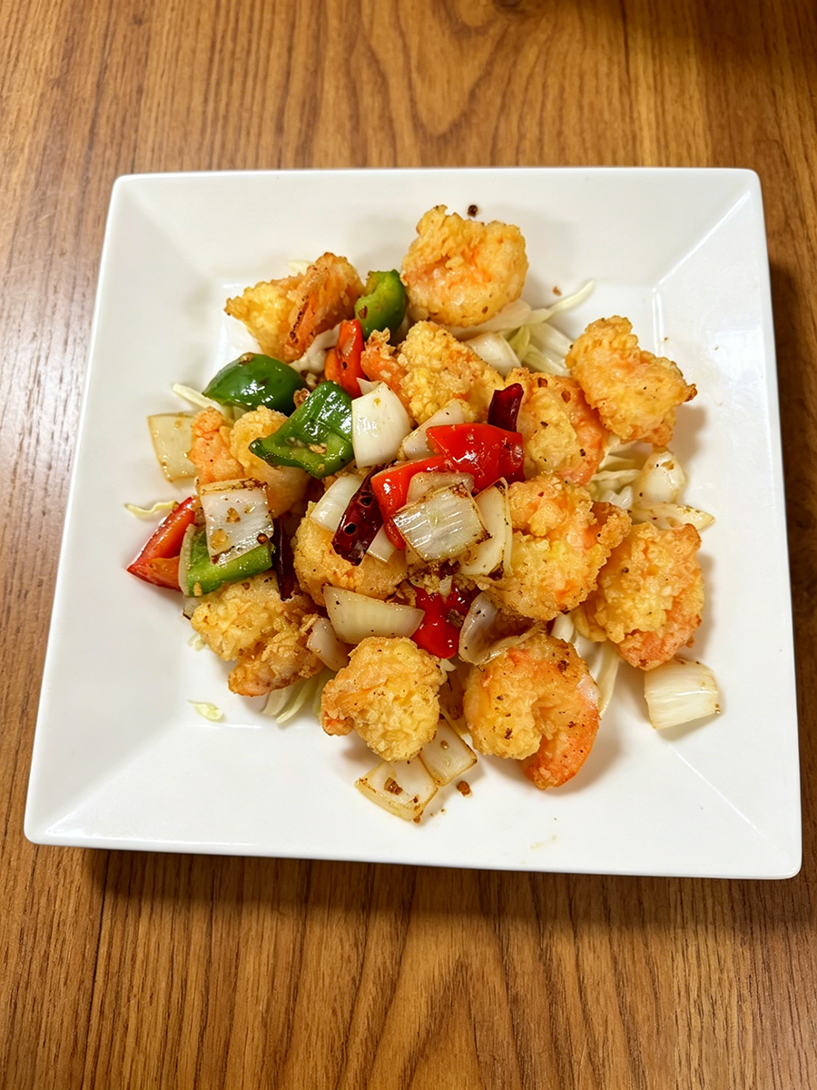Salt and pepper shrimp stir fry with bell peppers at China Cottage, a Chinese Restaurant in Madison