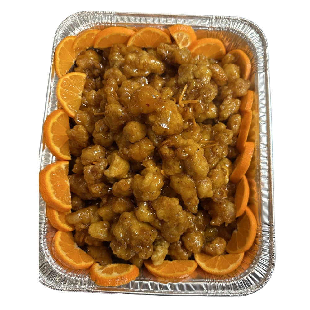 Orange chicken with orange slices at China Cuisine, a Chinese Restaurant in Okemah