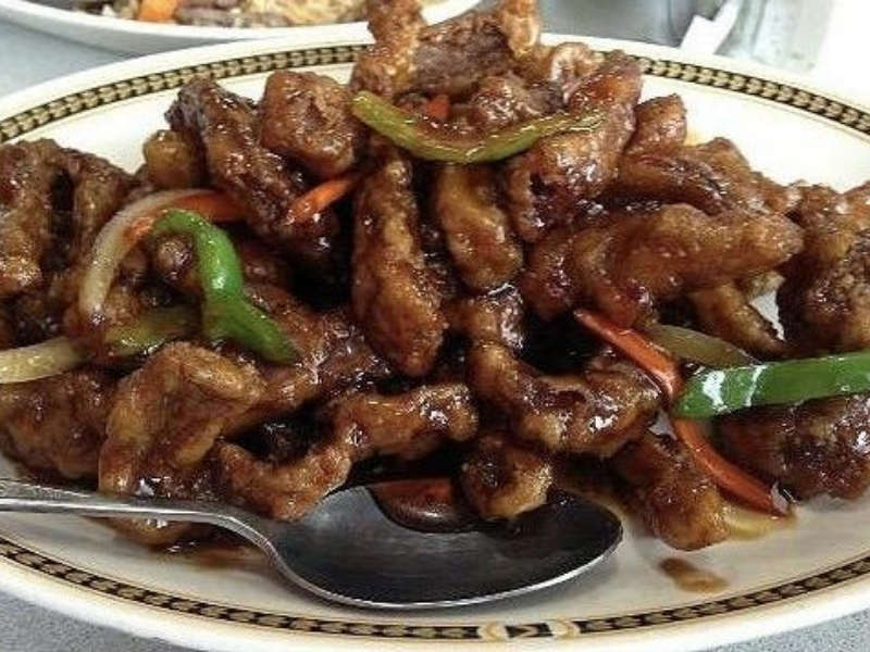 Pork in black bean sauce with veggies at China Flavor, a Dim Sum Restaurant in Lansing
