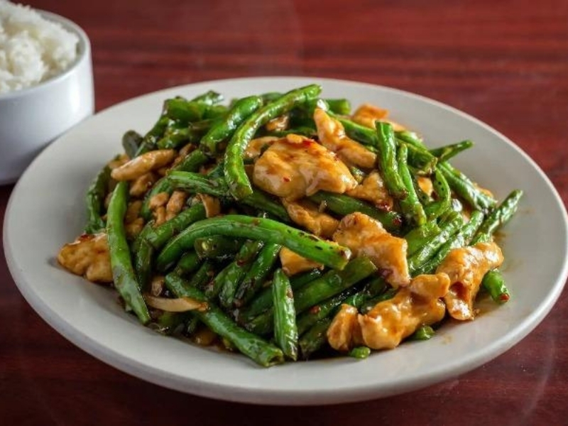 Stir-fried green beans with chicken at China Flavor, a Dim Sum Restaurant in Lansing