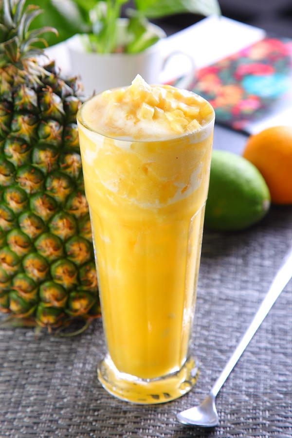 Creamy pineapple smoothie with fresh fruit at China Flavor, a Dim Sum Restaurant in Lansing