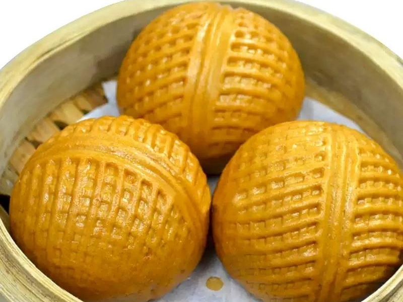Patterned pumpkin-flavored steamed buns at China Flavor, a Dim Sum Restaurant in Lansing