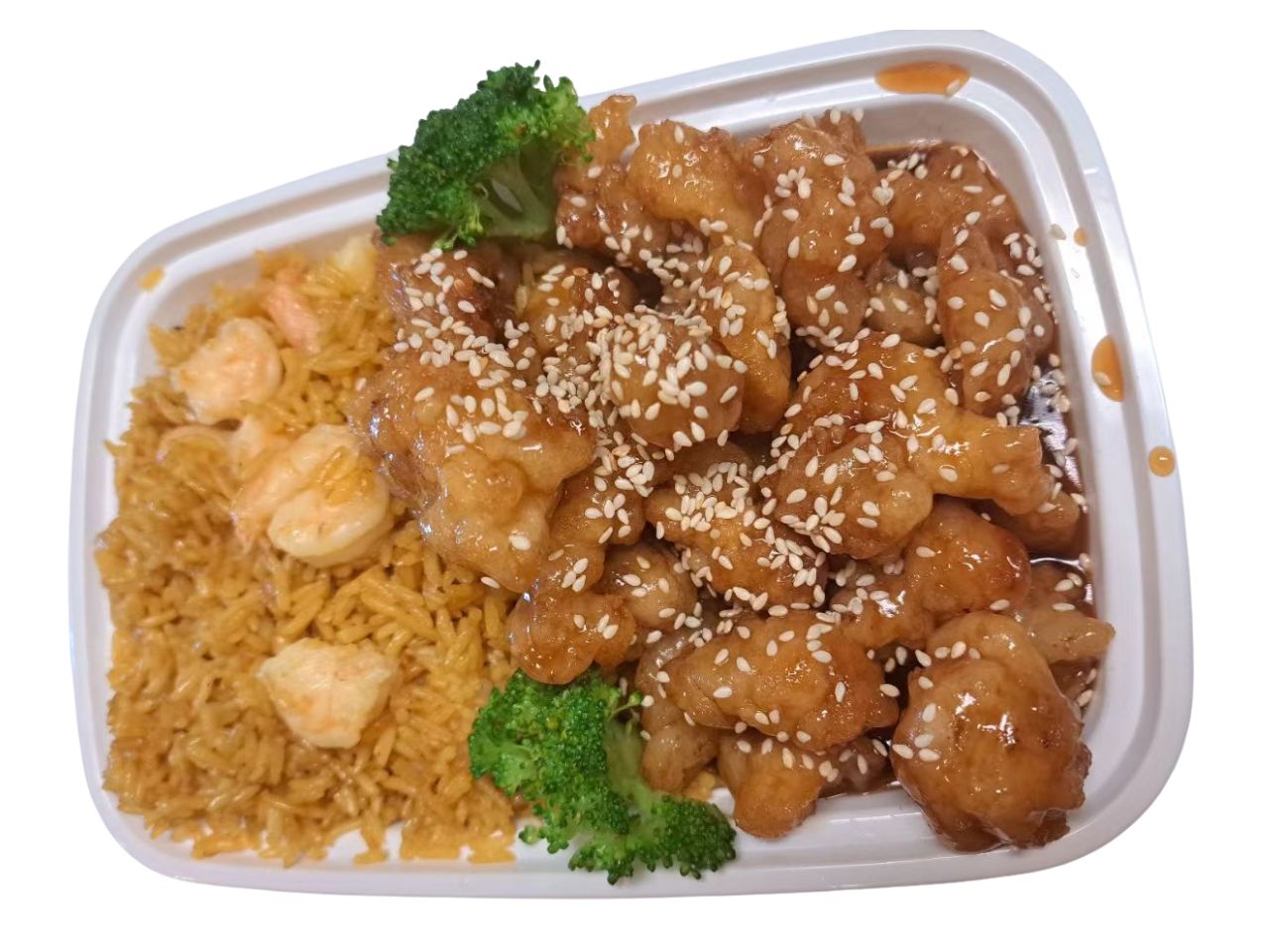 Combination sesame chicken with shrimp fried rice at China House, a Chinese Restaurant in Jacksonville
