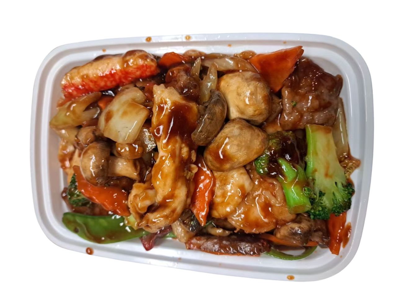 Happy family stir-fry with meat, seafood and vegetables at China House, a Chinese Restaurant in Jacksonville