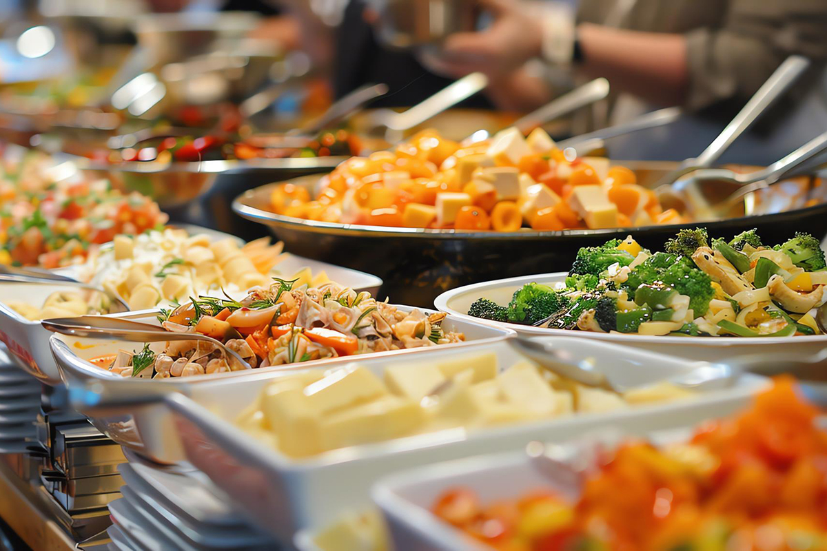 Vegetable Salad, Cheese Platter, Stir-fried Seafood, Stir-fried Broccoli, Various Cold Dishes at China King Buffet，a Chinese Restaurant in Morgan City