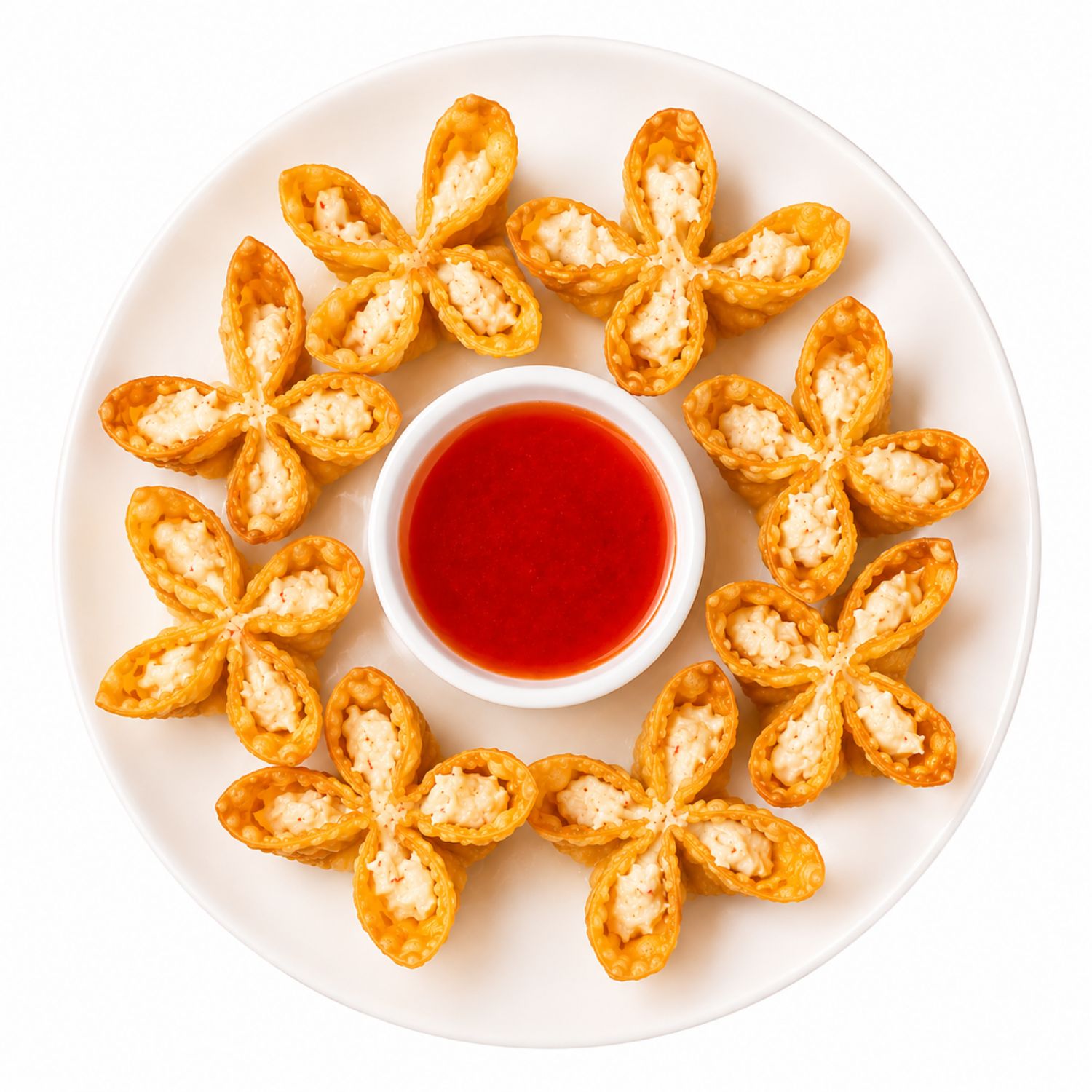 Crab rangoon flower-shaped wontons with sauce at China King Restaurant, a Chinese Restaurant in North Fort Myers