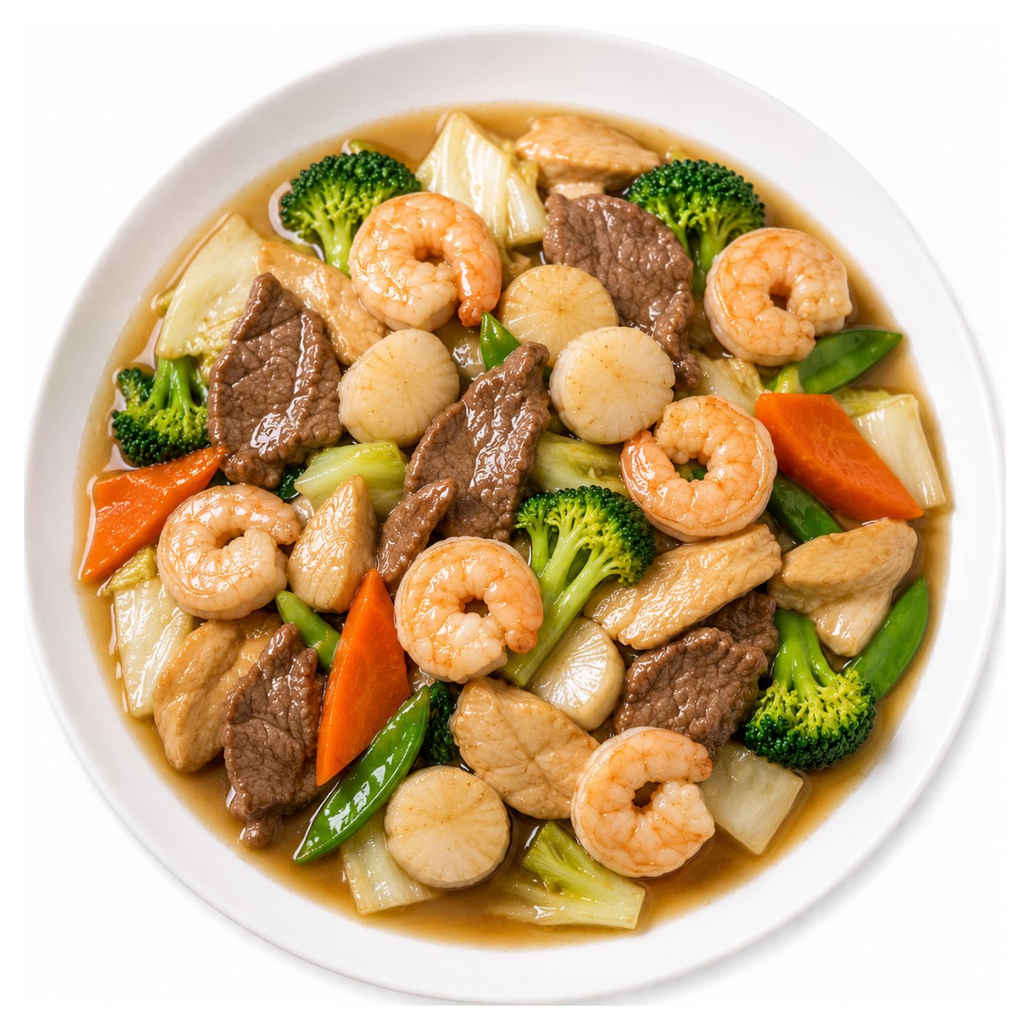 Happy family stir-fry with shrimp, beef and vegetables at China King Restaurant, a Chinese Restaurant in North Fort Myers