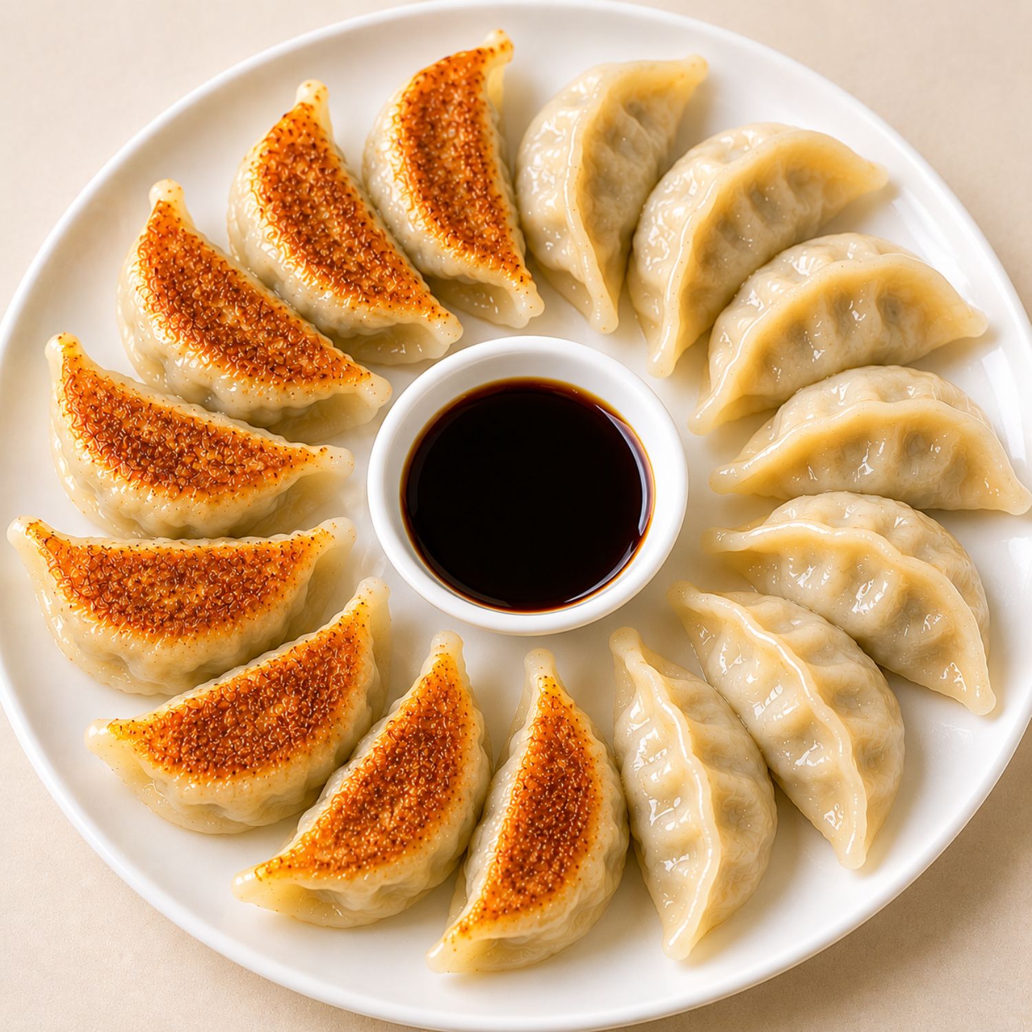 Pan-fried pork dumplings with soy dipping sauce at China King Restaurant, a Chinese Restaurant in North Fort Myers