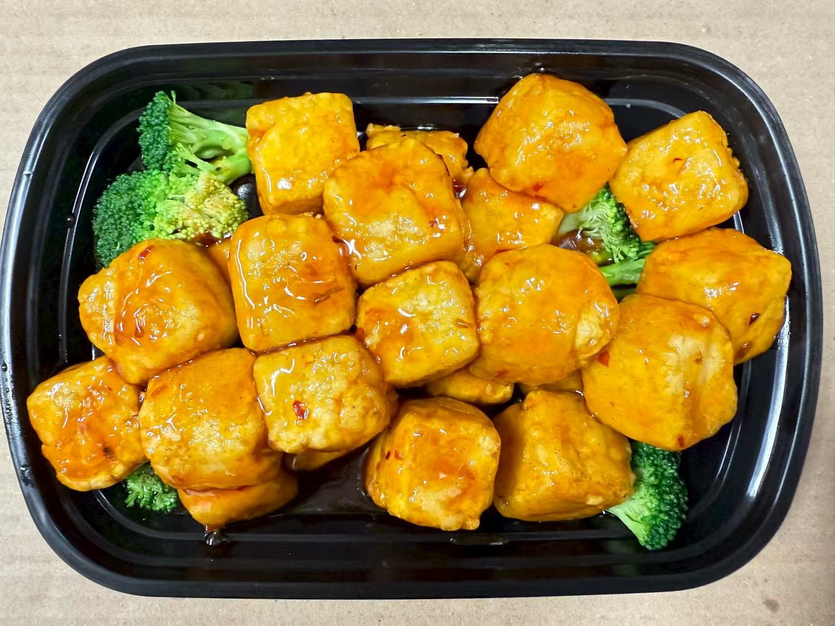 Crispy bean curd in General Tso sauce at China one,a Chinese Restaurant in Whitsett,