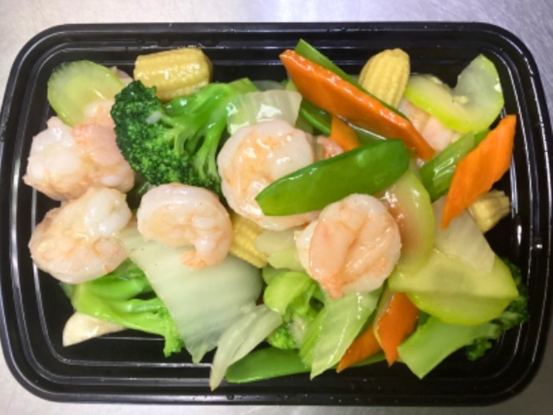 Shrimp with mixed vegetables at China Panda, an Chinese Restaurant in Dallas