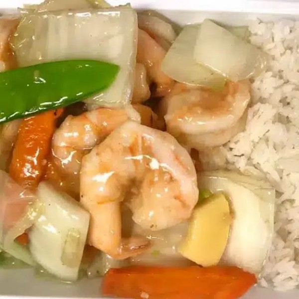 Chinatown-Chinese-Restaurant-Shrimp-and-veggie-rice-stew-Griffith Shrimp and veggie rice stew, fresh color, harmonious combination at Chinatown Chinese Restaurant, a Chinese Restaurant in Griffith