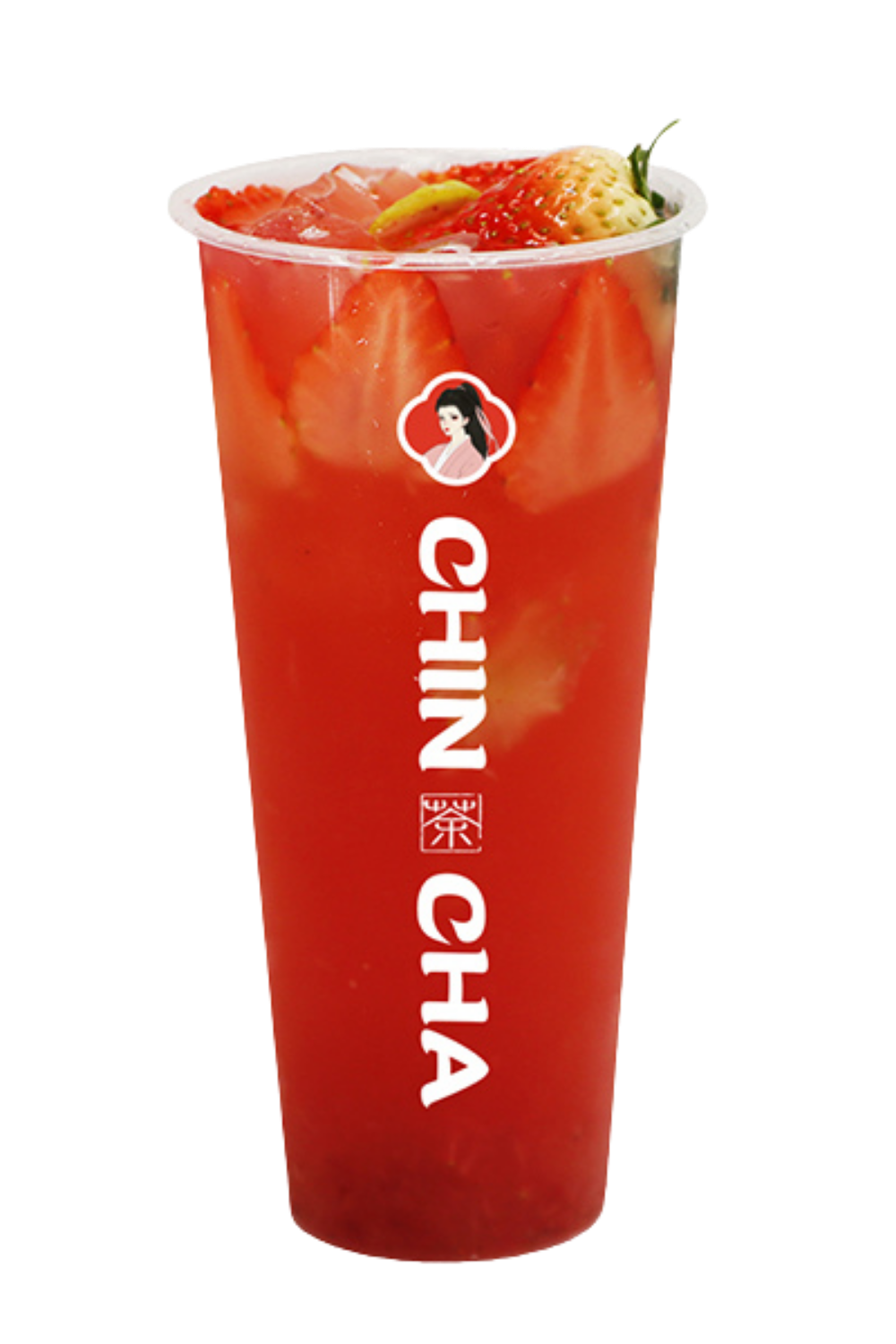 Fresh strawberry fruit tea with strawberry chunks at Chin Cha, a Bubble Tea Store in Wood Village