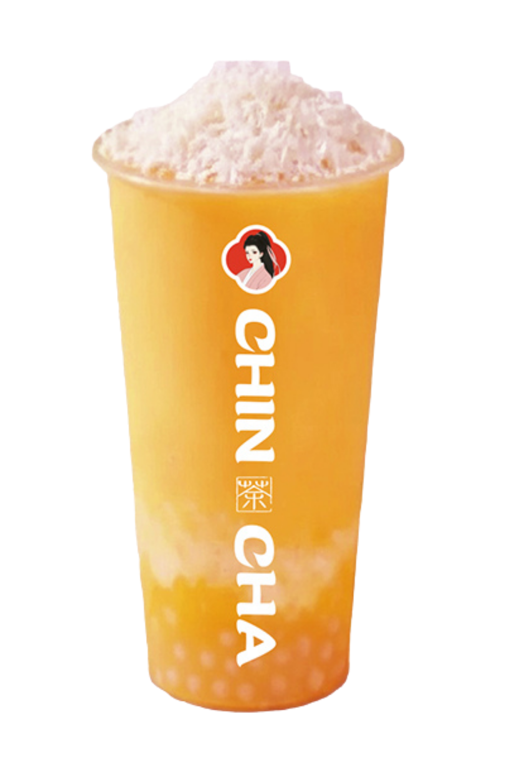 Mango drink with toppings and coconut flake top at Chin Cha, a Bubble Tea Store in Wood Village