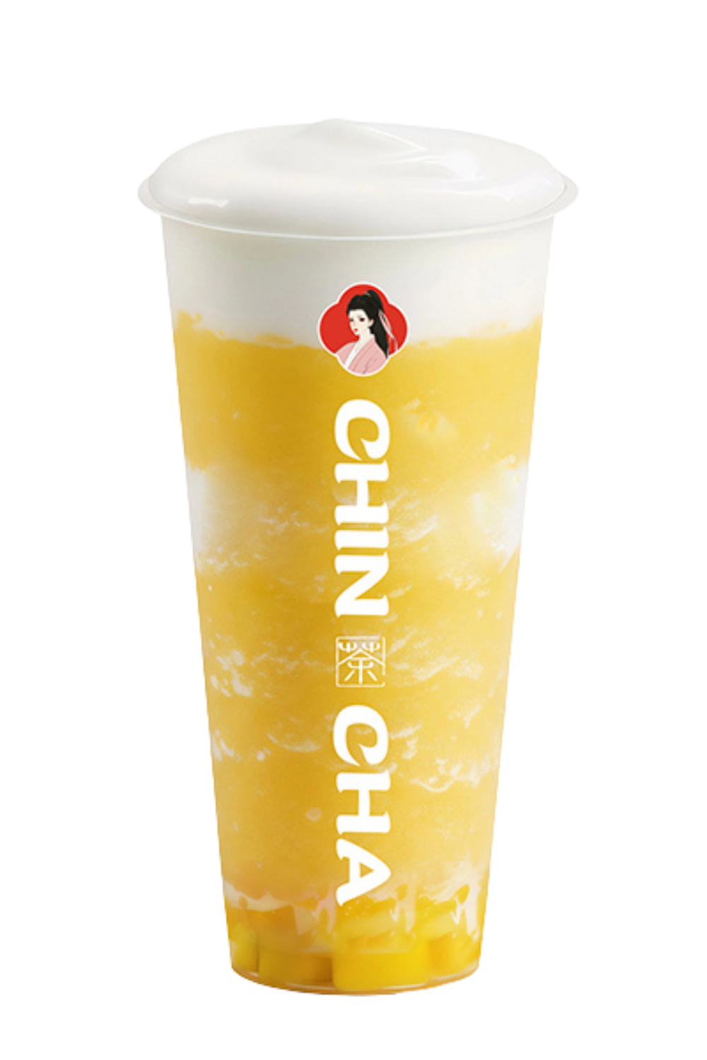 Mango slush with milk foam and mango pulp at Chin Cha, a Bubble Tea Store in Wood Village