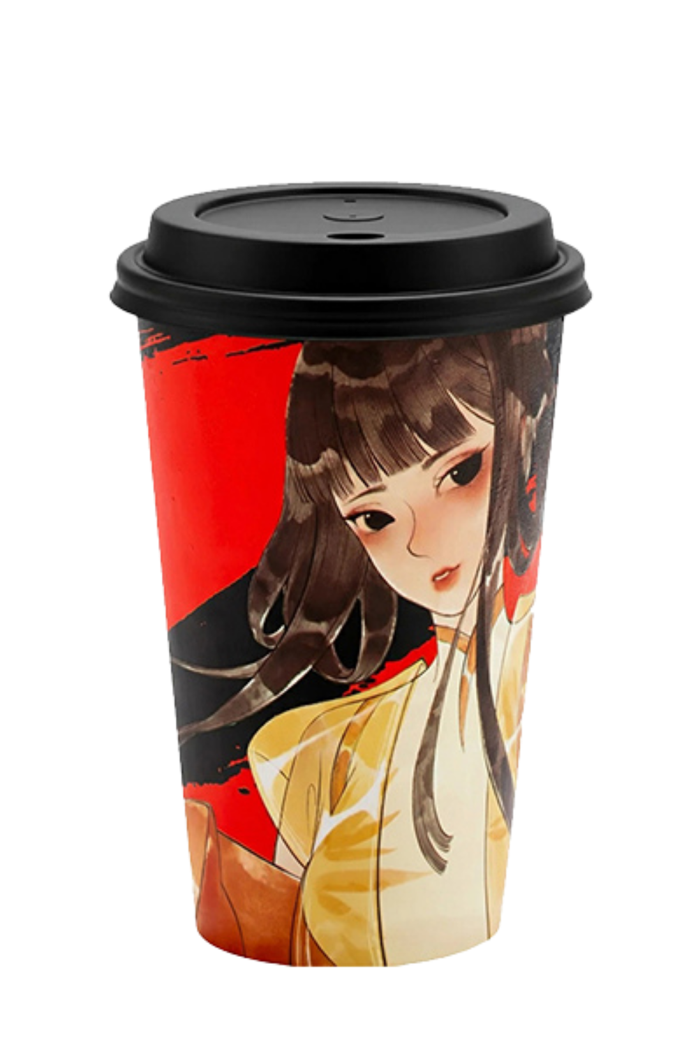 Paper cup with ancient Chinese lady illustration at Chin Cha, a Bubble Tea Store in Wood Village