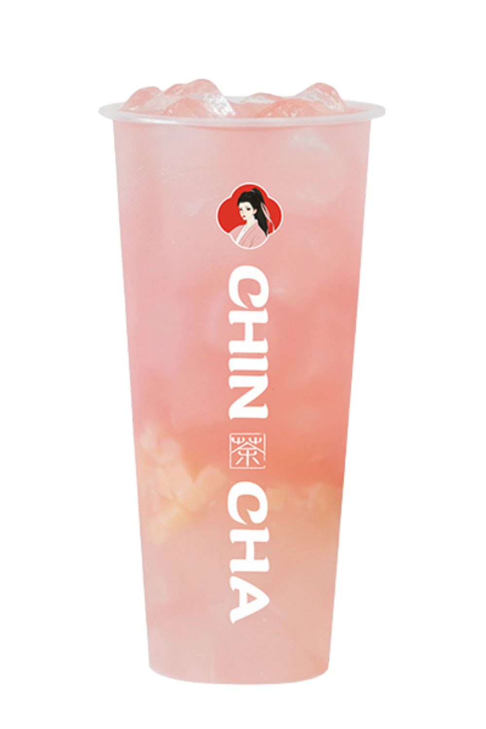 Peach iced tea with fruit pulp and ice cubes at Chin Cha, a Bubble Tea Store in Wood Village