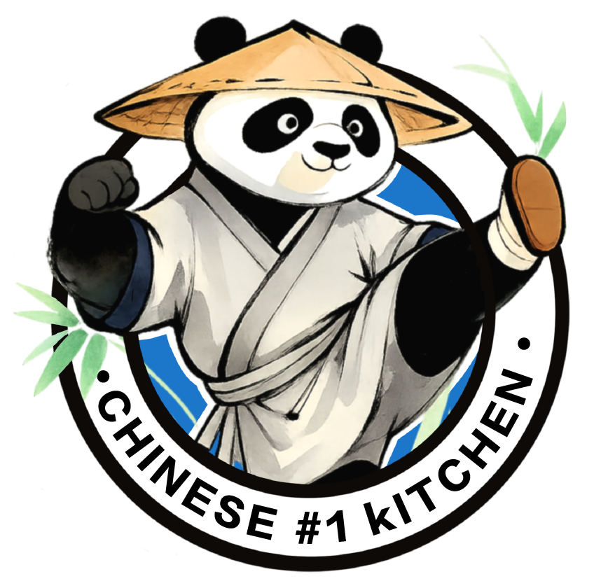 Logo with a panda and "Chinese #1 Kitchen" text