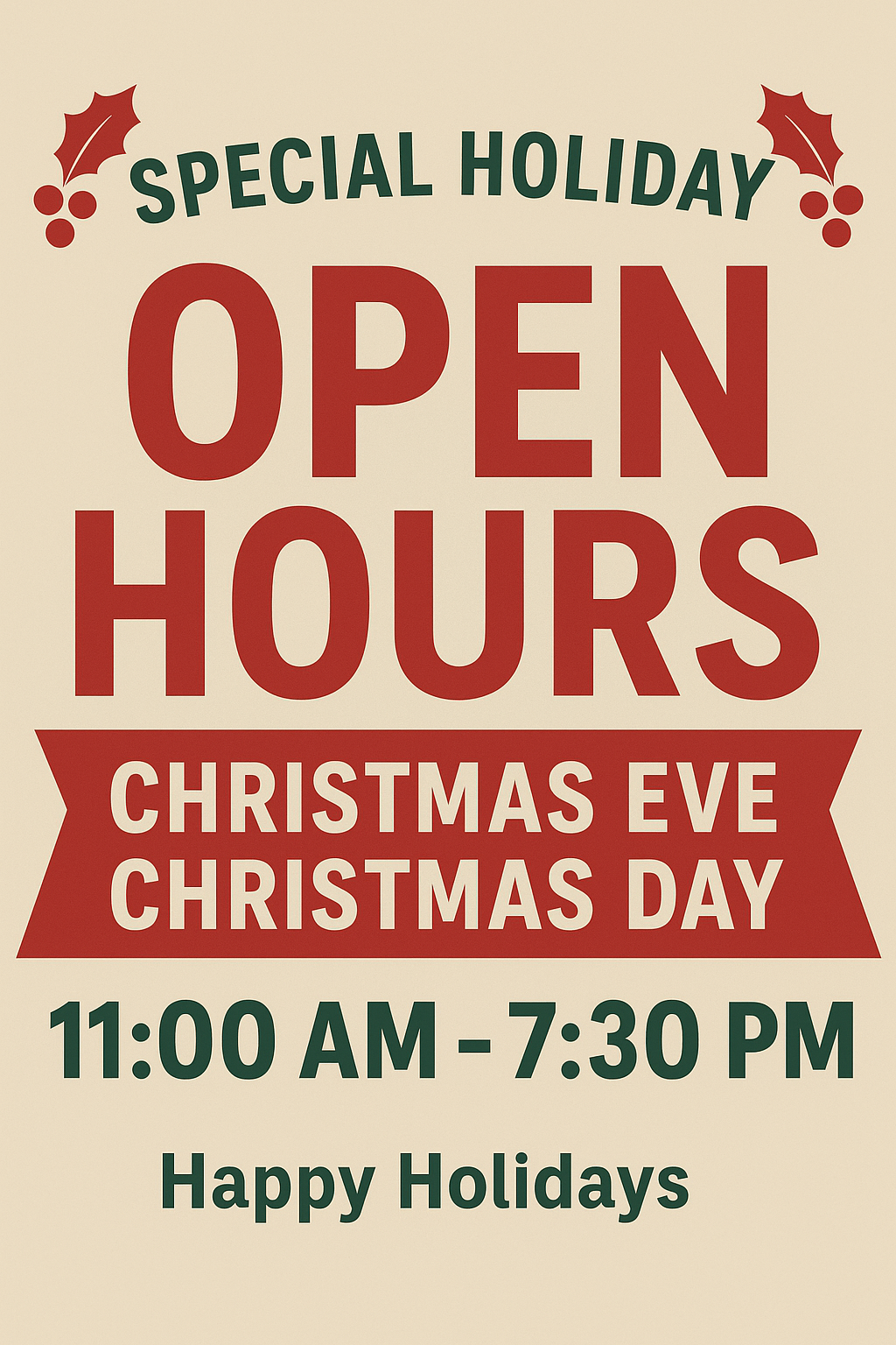 Notice of Special Operating Hours