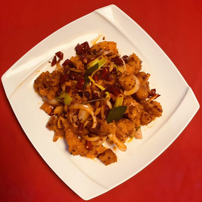Chong-Qing-Restaurant-Chinese-Restaurant-Chongqing-Spicy-Chicken-East-Providence Spicy Chongqing chicken with chilies and onions.