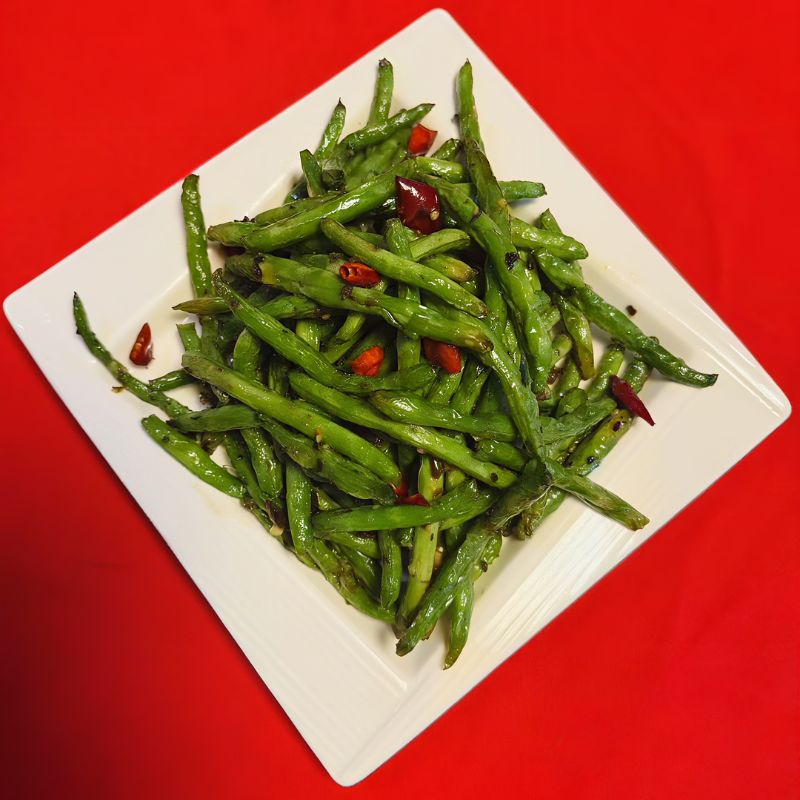 Chong-Qing-Restaurant-Chinese-Restaurant-Dry-Fried-Green-Beans-East-Providence Dry - fried green beans with chili peppers.