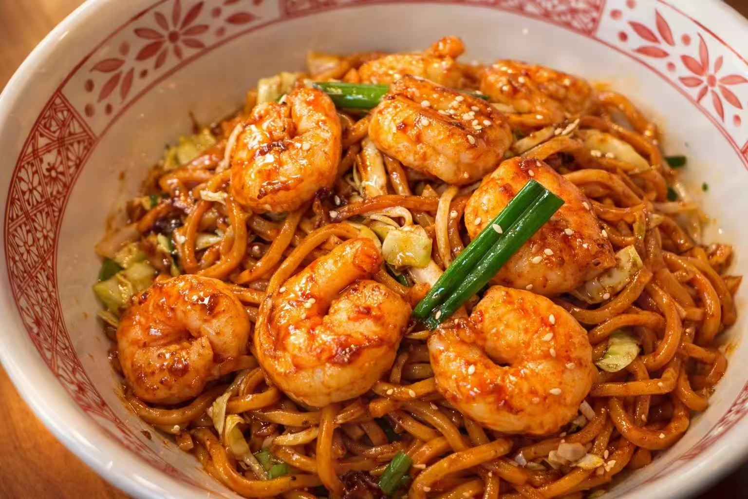 Flavorful stir-fried noodles with shrimp at Chop Bento, a Asian Restaurant in Oxford