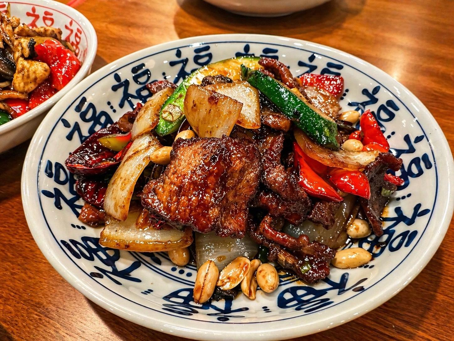 Stir-fried pork with peanuts and vegetables at Chop Bento, a Asian Restaurant in Oxford