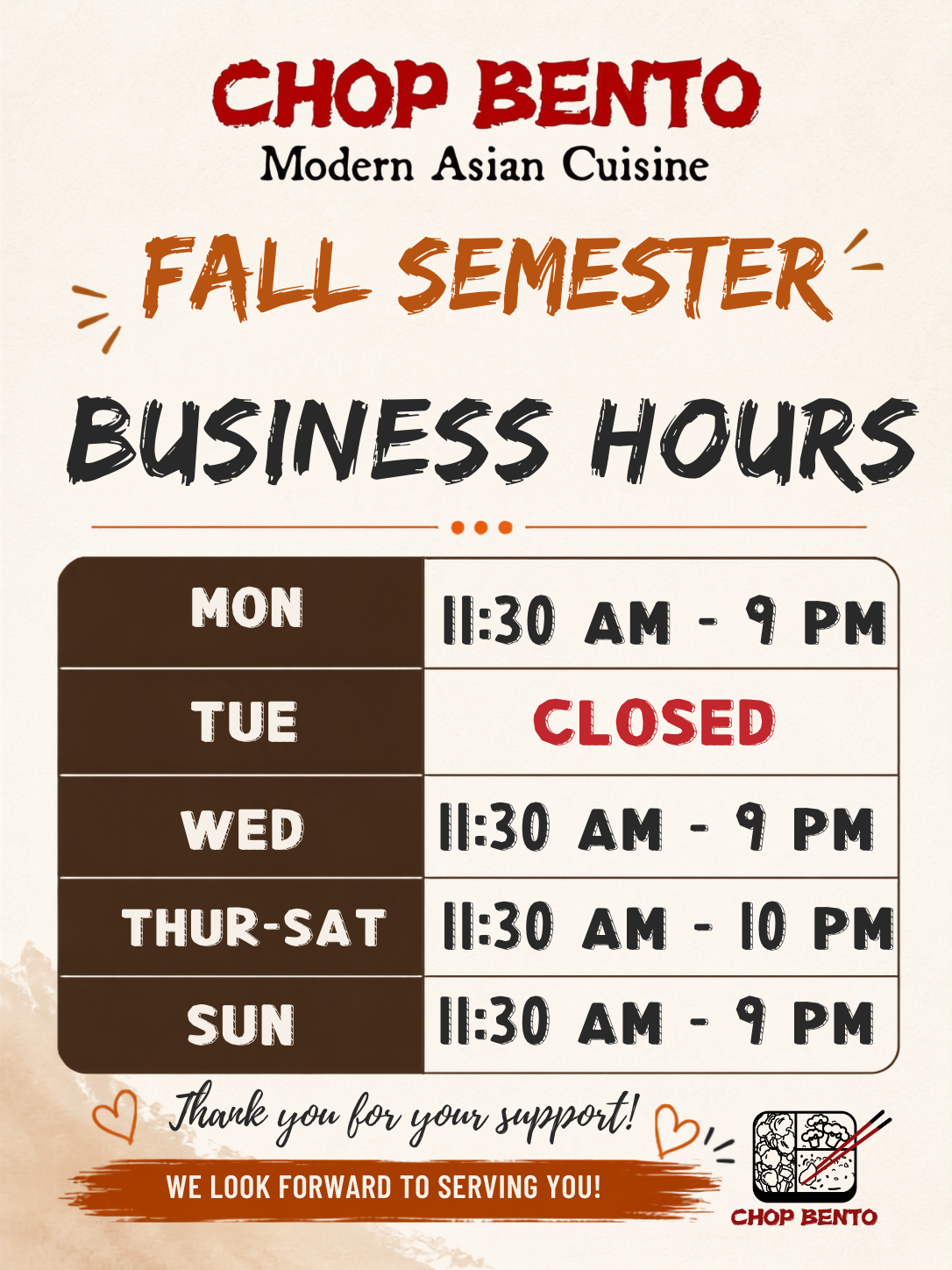 Notice of Special Operating Hours