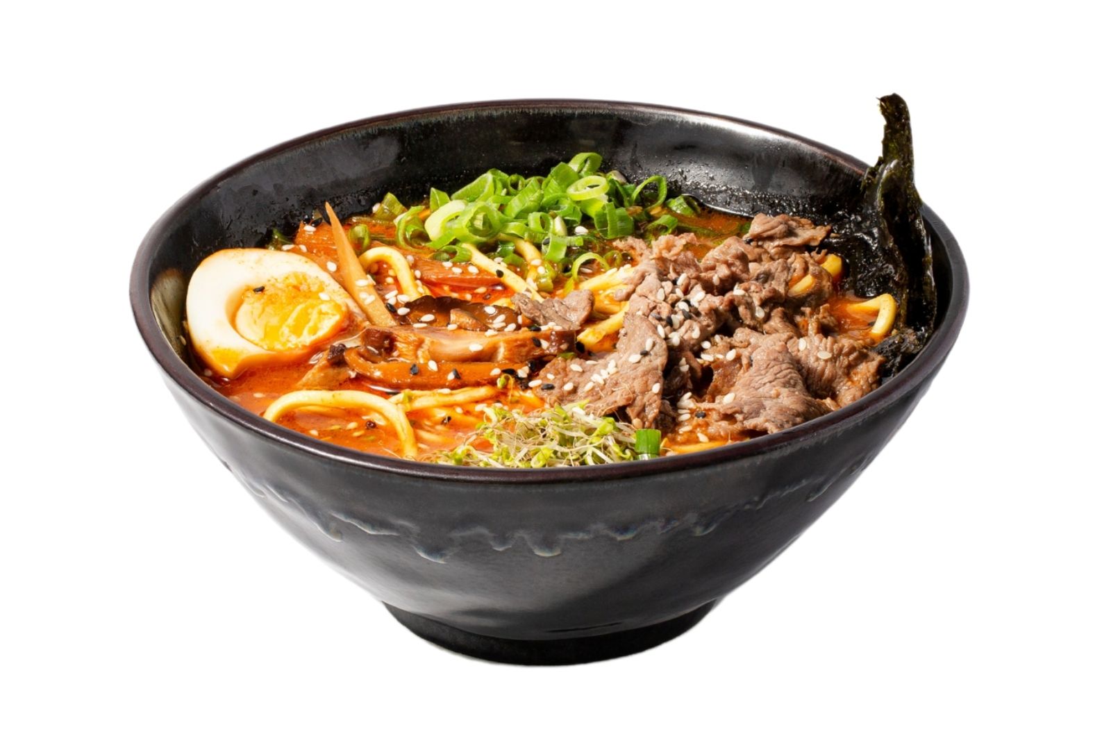 Spicy beef ramen with soft-boiled egg at Chopstick Ramen And Sushi, a Asian Fusion Restaurant in New Windsor