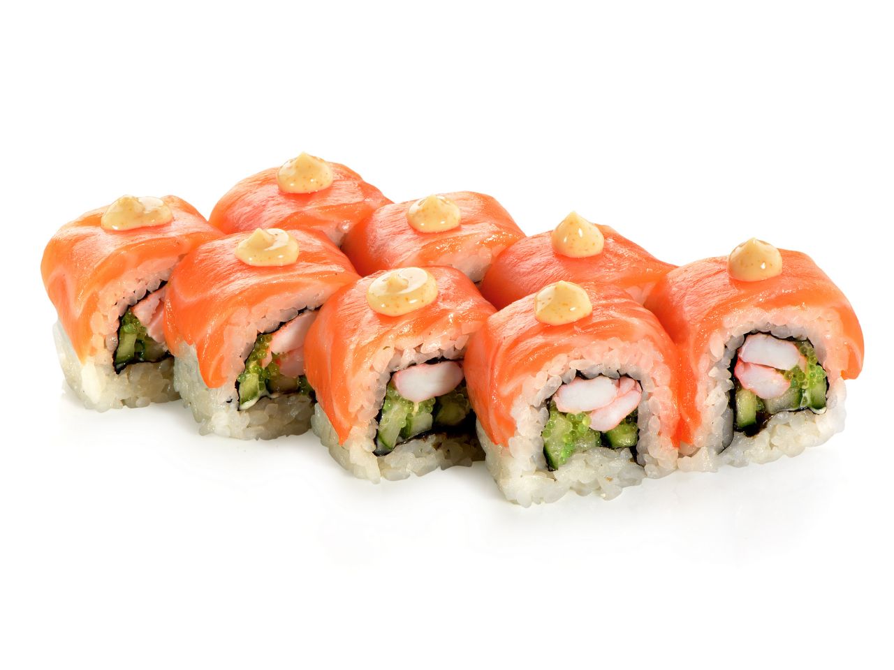 Salmon shrimp sushi roll with spicy mayo at Chopstick Ramen And Sushi, a Asian Fusion Restaurant in New Windsor