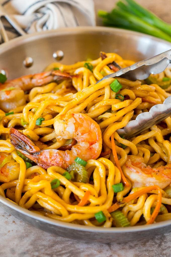 Chopsticks-Express-Chinese-Restaurant-Shrimp-Lo-Mein-Philadelphia Shrimp Lo Mein - Stir - fried noodles with shrimp, veggies & scallions at Chopsticks Express, a Chinese Restaurant in Philadelphia