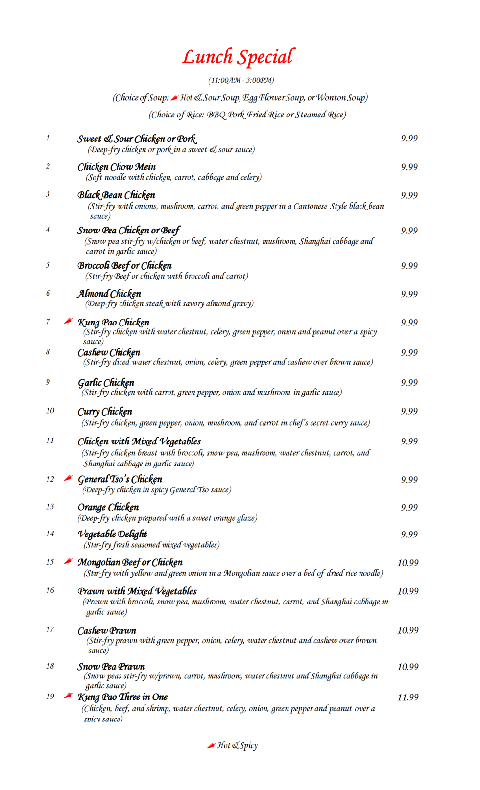 Menu Chopsticks House