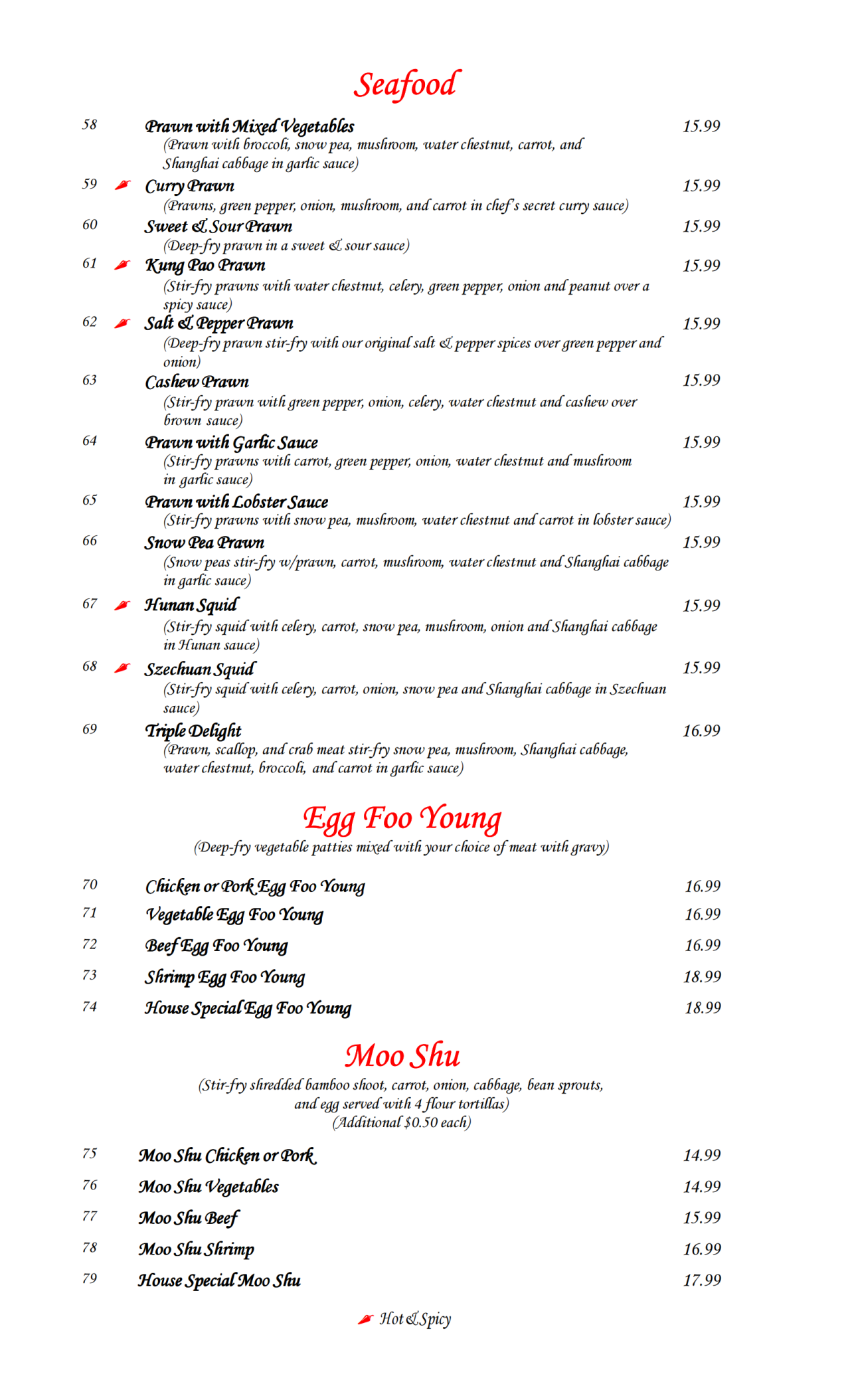 Menu Chopsticks House