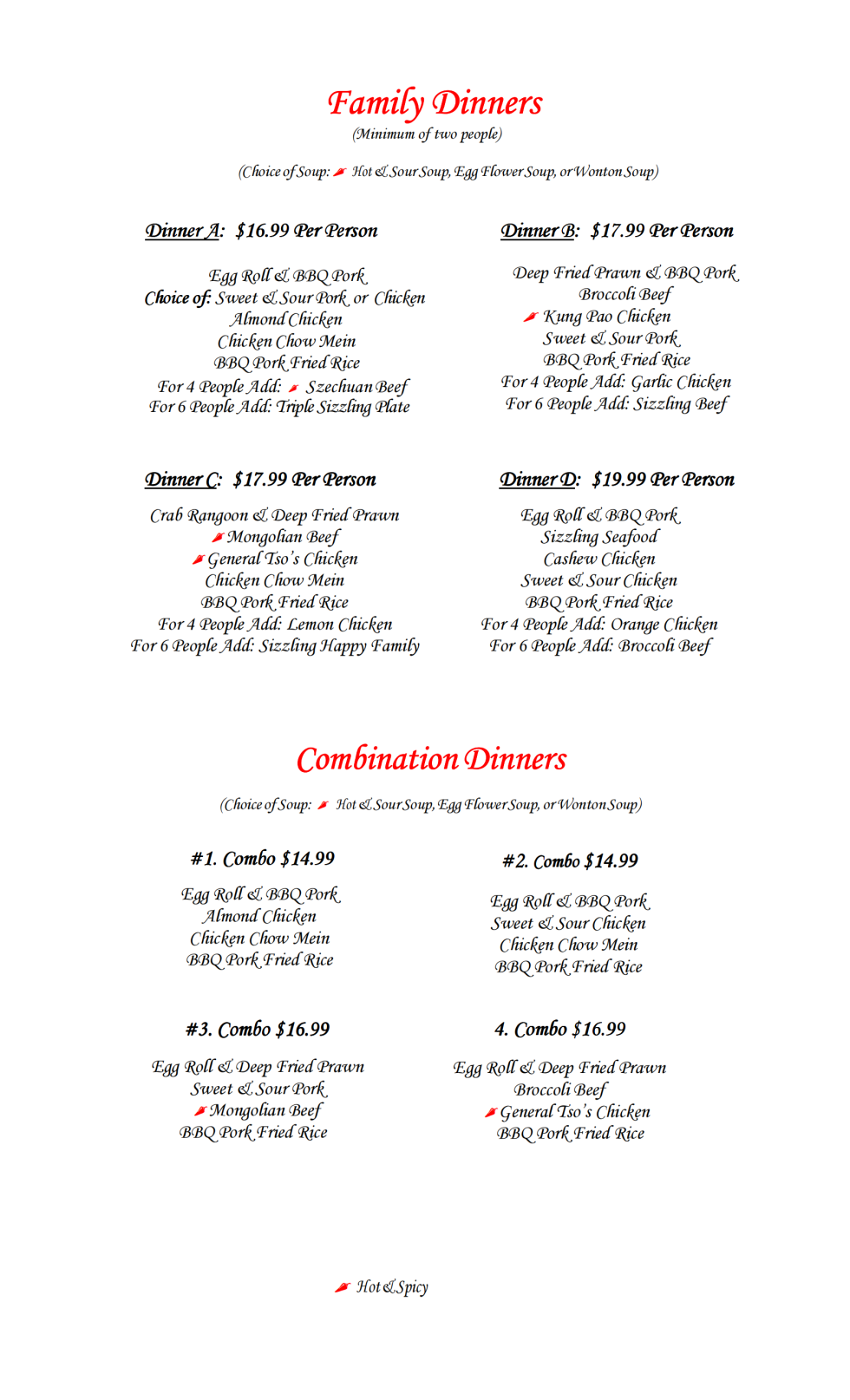 Menu Chopsticks House