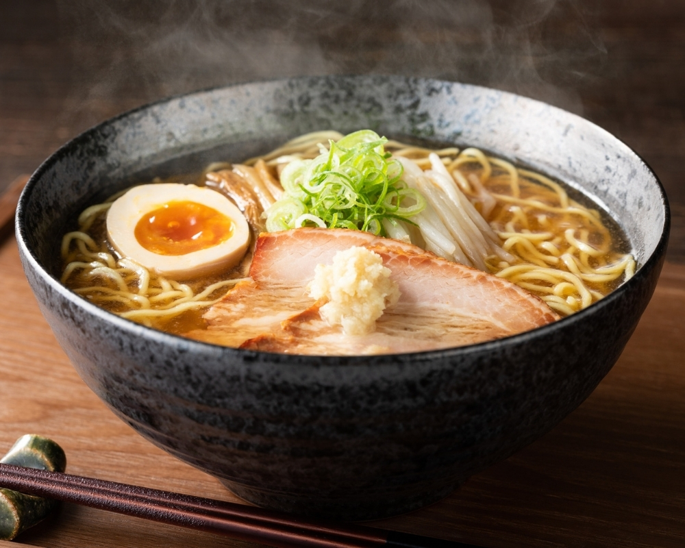 Traditional shoyu ramen with chashu and ajitsuke tamago at Chow's Ramen & Hibachi, a Authentic Japanese Restaurant Chandler