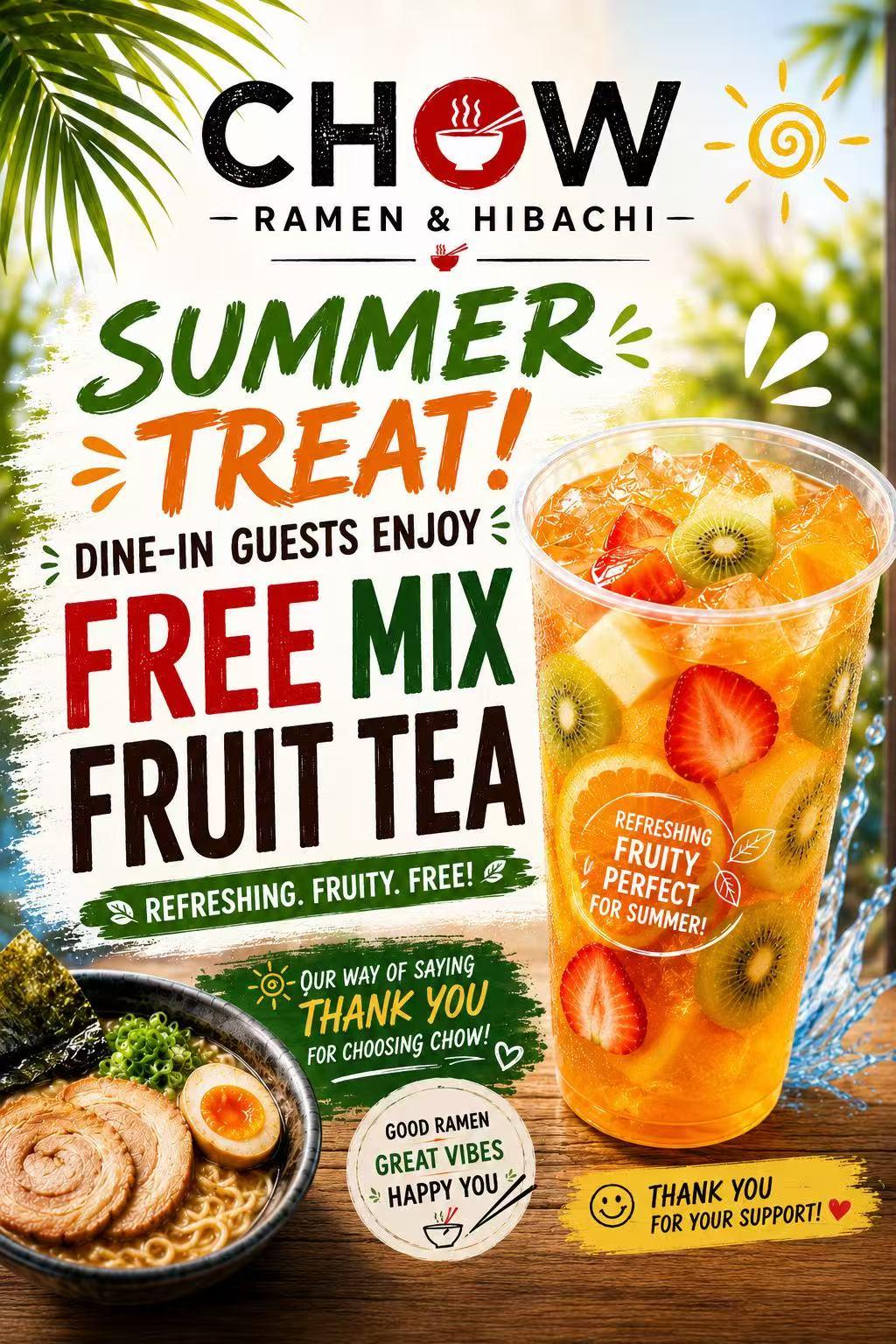 Promotional poster for Chow Ramen & Hibachi restaurant's 