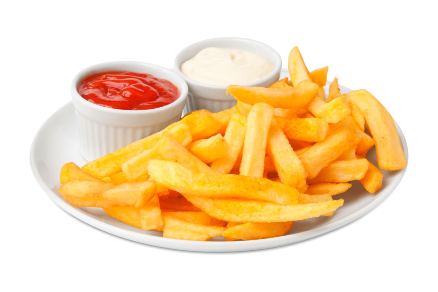 French fries with ketchup and mayo dips at Cluck's Good Luck, a Fast-Food Restaurant in Baltimore