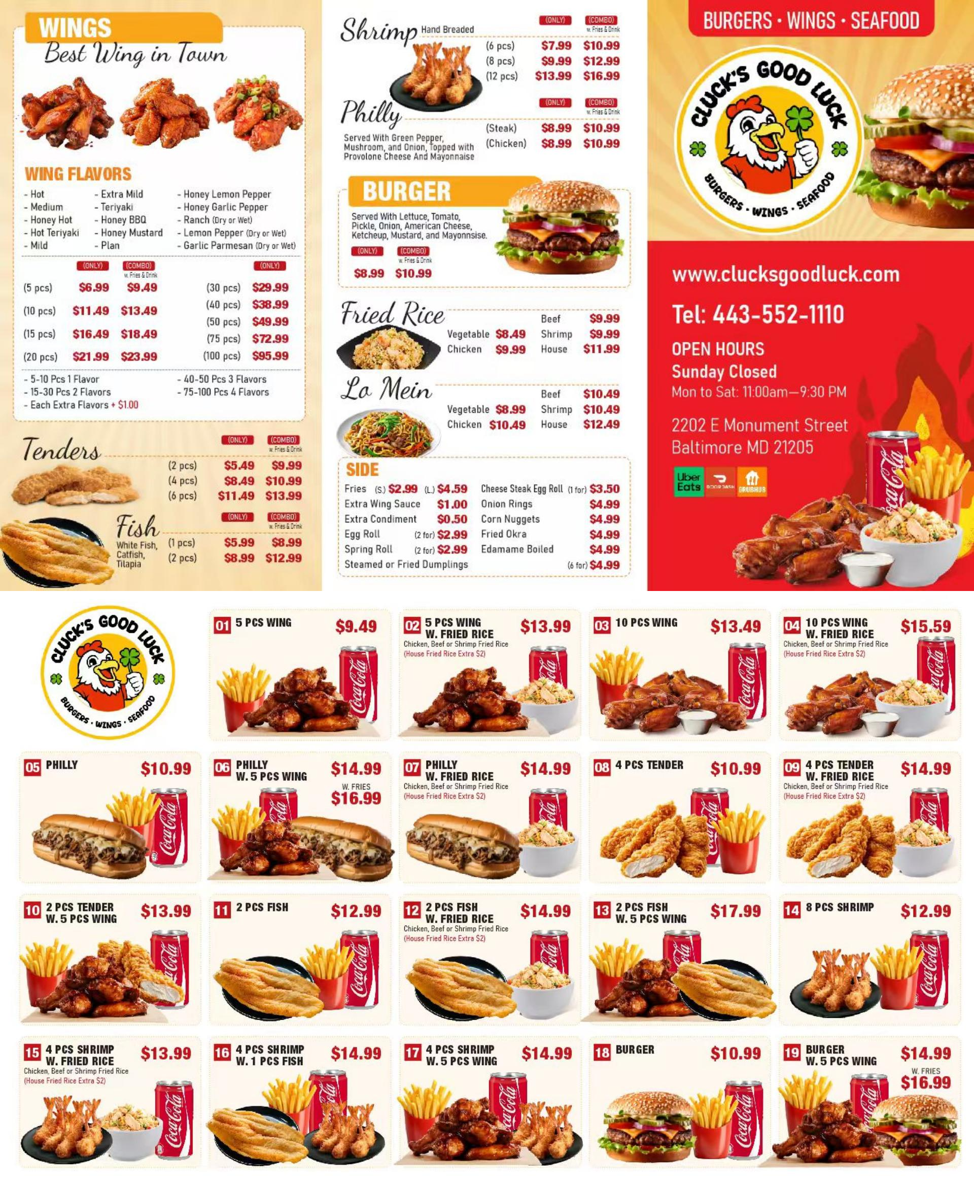 Restaurant menu, detailed description provided below