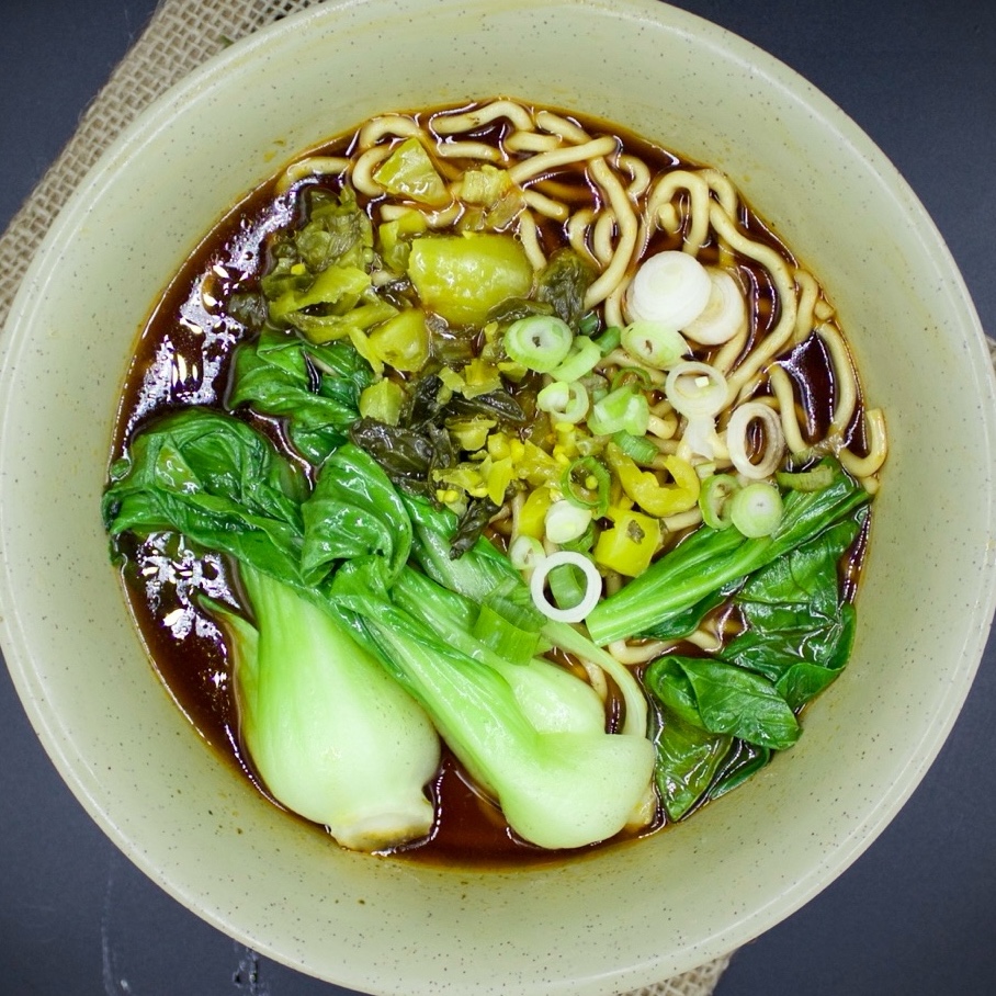 Coco’s-Cafe-Chinese-Taiwanese-Restaurant-Pickled-Vegetable-Noodle-Soup-Sugar-Land Noodle soup with pickled vegetables and bok choy at Coco's Cafe, a Chinese Taiwanese Restaurant in Sugar Land