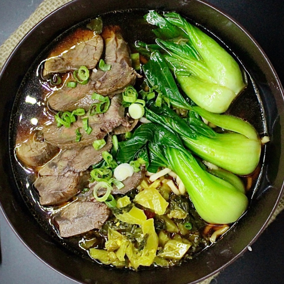 Coco’s-Cafe-Chinese-Taiwanese-Restaurant-Beef-Noodle-Soup-with-Pickled-Vegetables-Sugar-Land Beef noodle soup with pickled vegetables and bok choy at Coco's Cafe, a Chinese Taiwanese Restaurant in Sugar Land