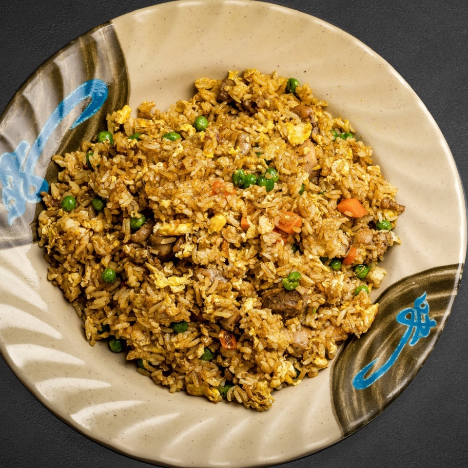 Coco’s-Cafe-Chinese-Taiwanese-Restaurant-Curry-Fried-Rice-Sugar-Land Curry fried rice with eggs, peas and carrots at Coco's Cafe, a Chinese Taiwanese Restaurant in Sugar Land