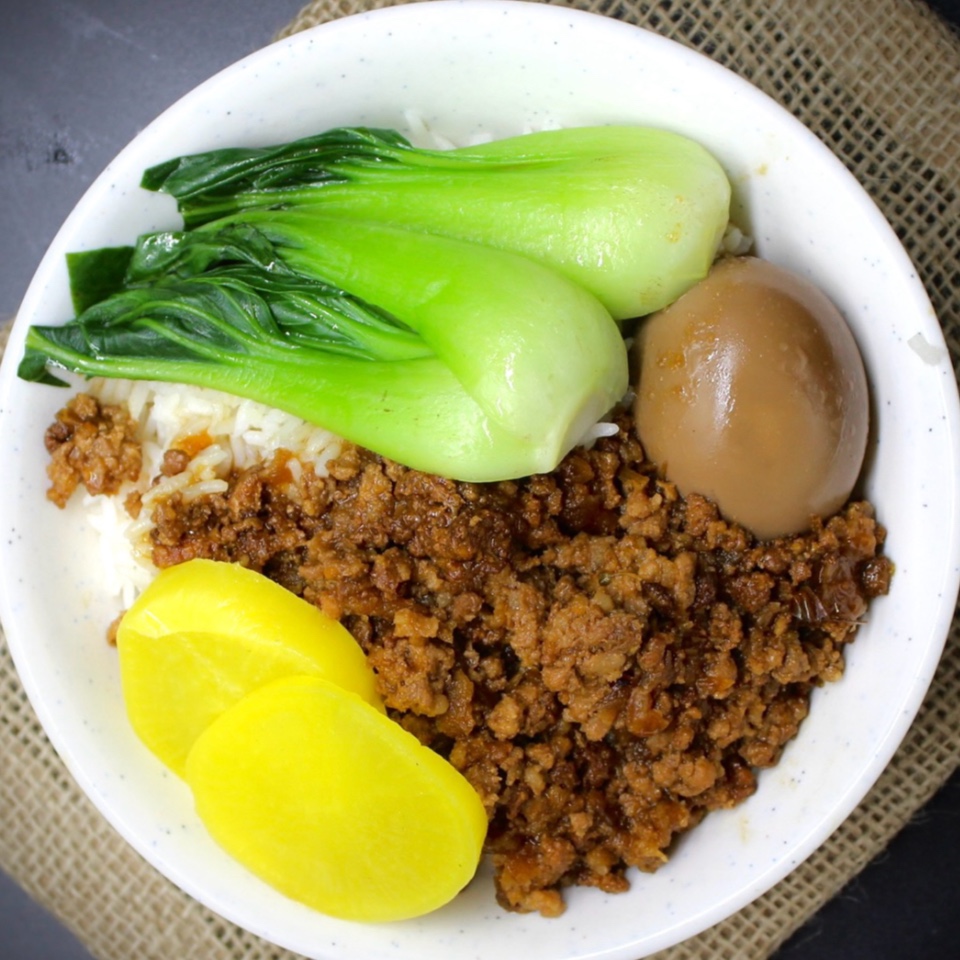Coco’s-Cafe-Chinese-Taiwanese-Restaurant-Minhoa-Rice-Bowl-Sugar-Land Minced meat rice bowl with bok choy and egg at Coco's Cafe, a Chinese Taiwanese Restaurant in Sugar Land
