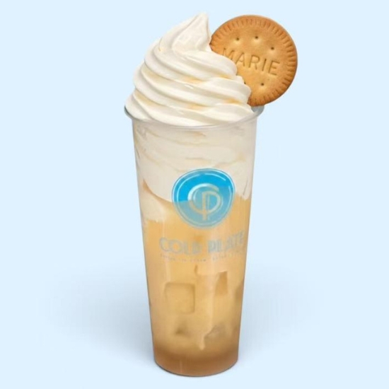 Iced milk tea topped with soft serve and Marie biscuit at Cold Plate，a Ice Cream Shop in Seattle