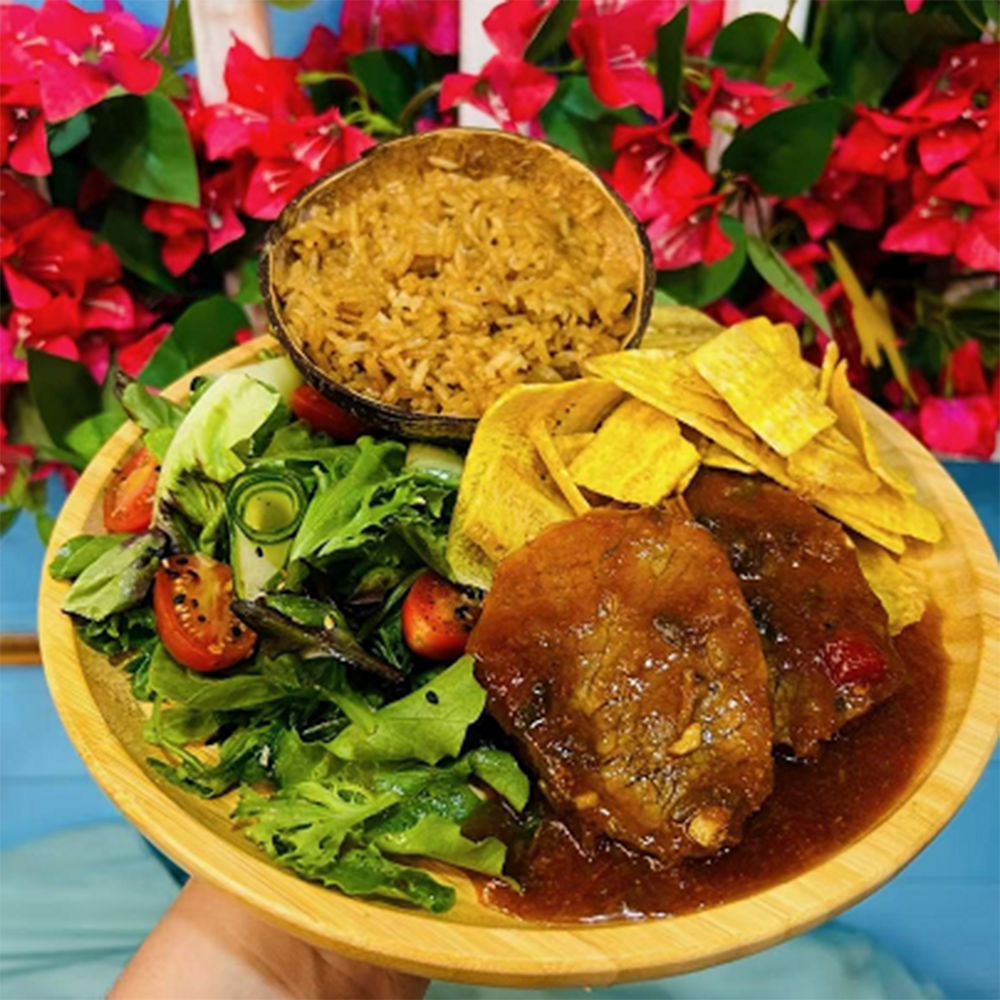 Braised Meat & Plantain Platter at Costa，a Colombian Restaurant in Houston