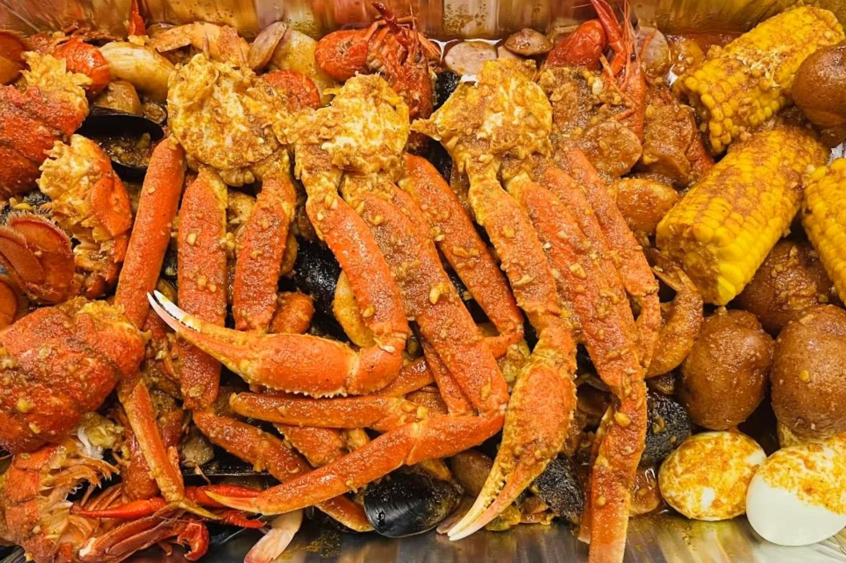 A combination of crab, crayfish, mussels, corn at Crabbers, a Seafood restaurant in Sarasota