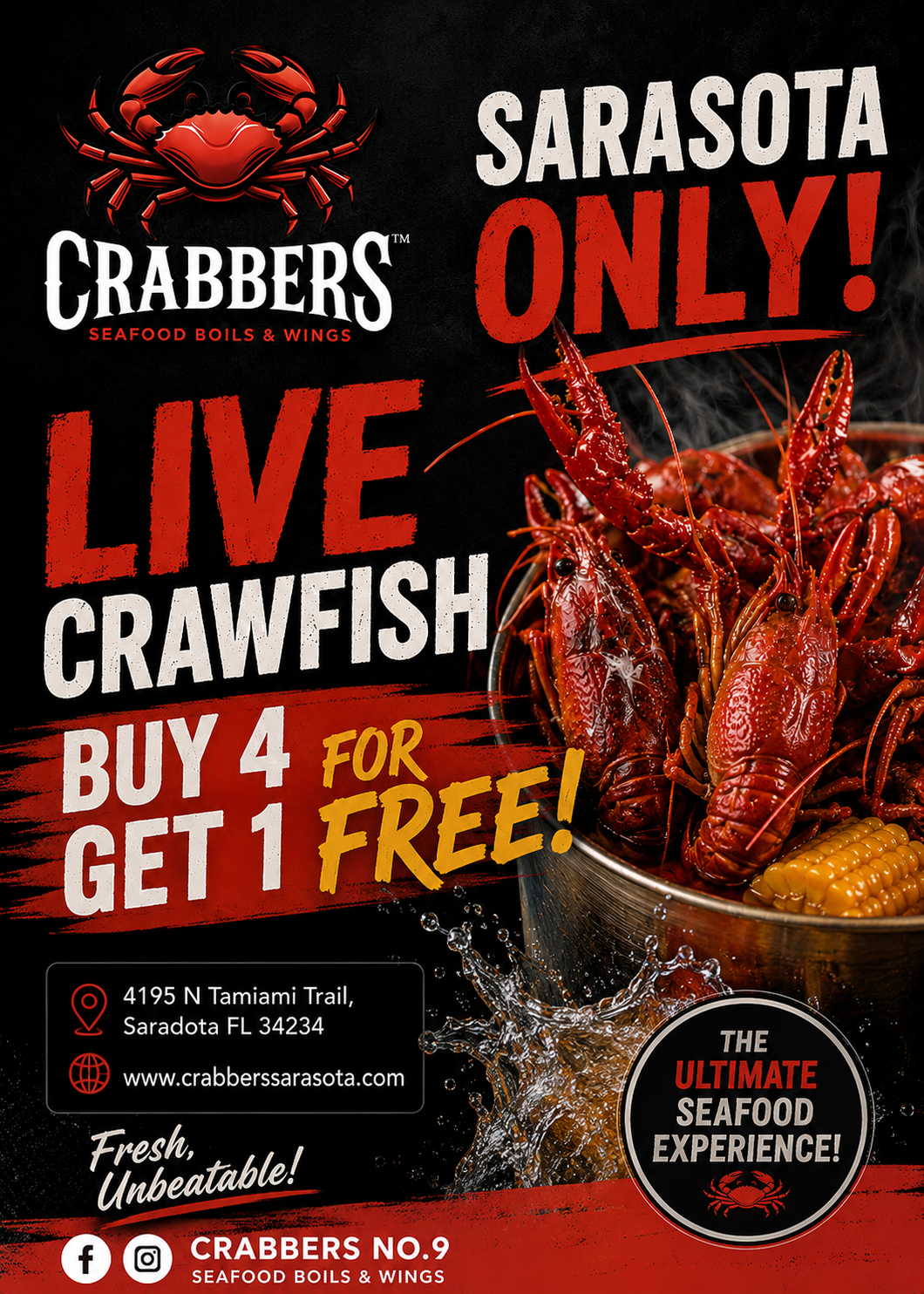 Crab N Go seafood platter promo - 10% off online orders $45+ at Liverpool, NY location.