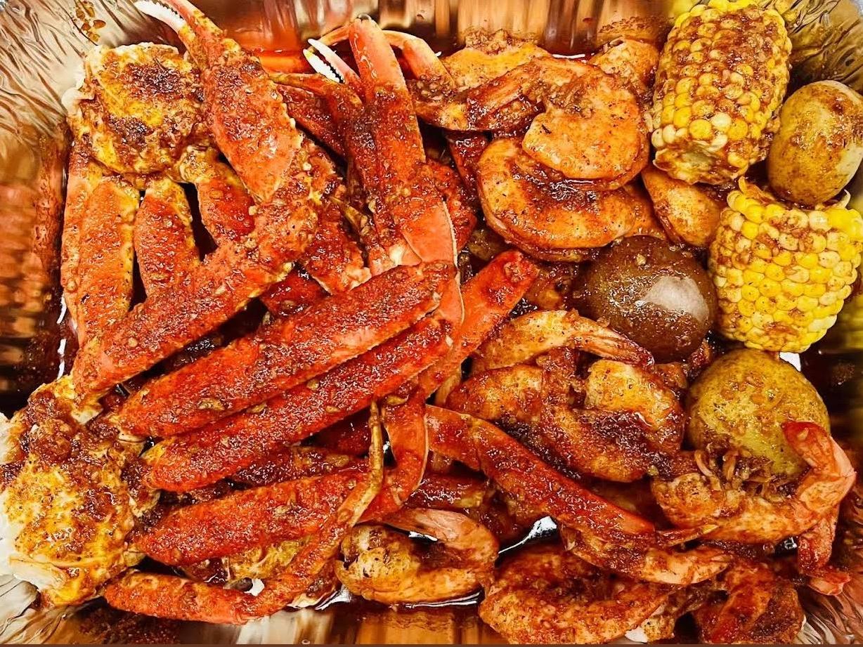 Spicy seafood boil with crab and shrimp at Crabbers, a Seafood Restaurant in Saint Petersburg