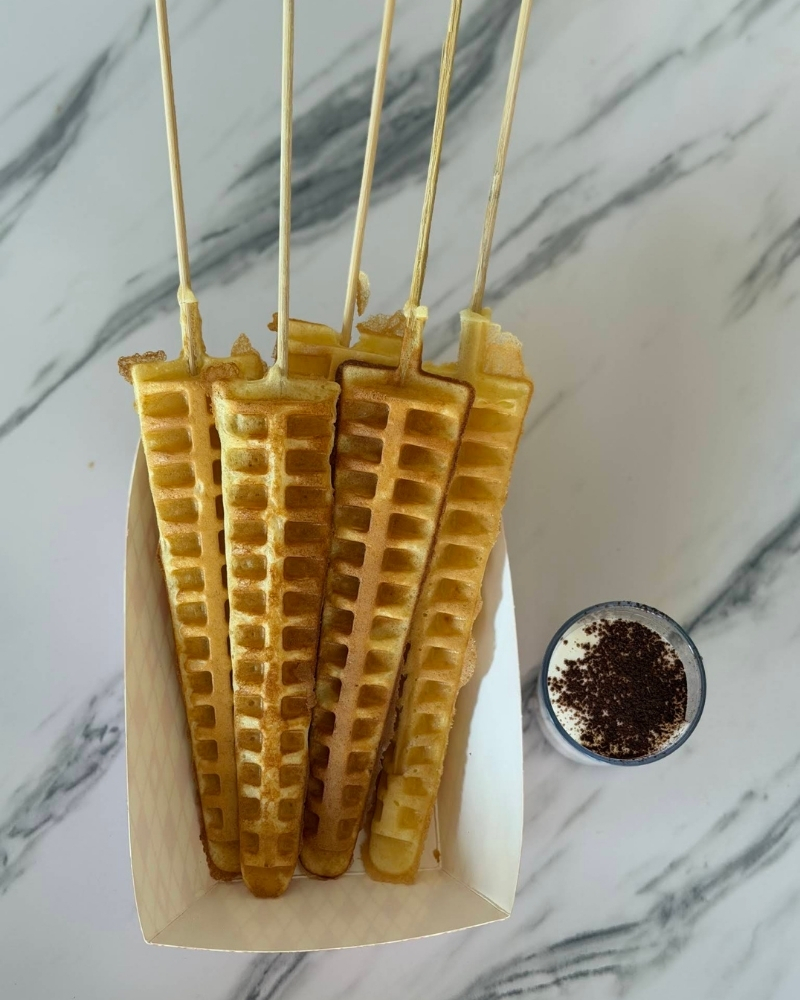 Stick waffles with dipping sauce at Crunchy Sweet, a Ice Cream Shop in Portland