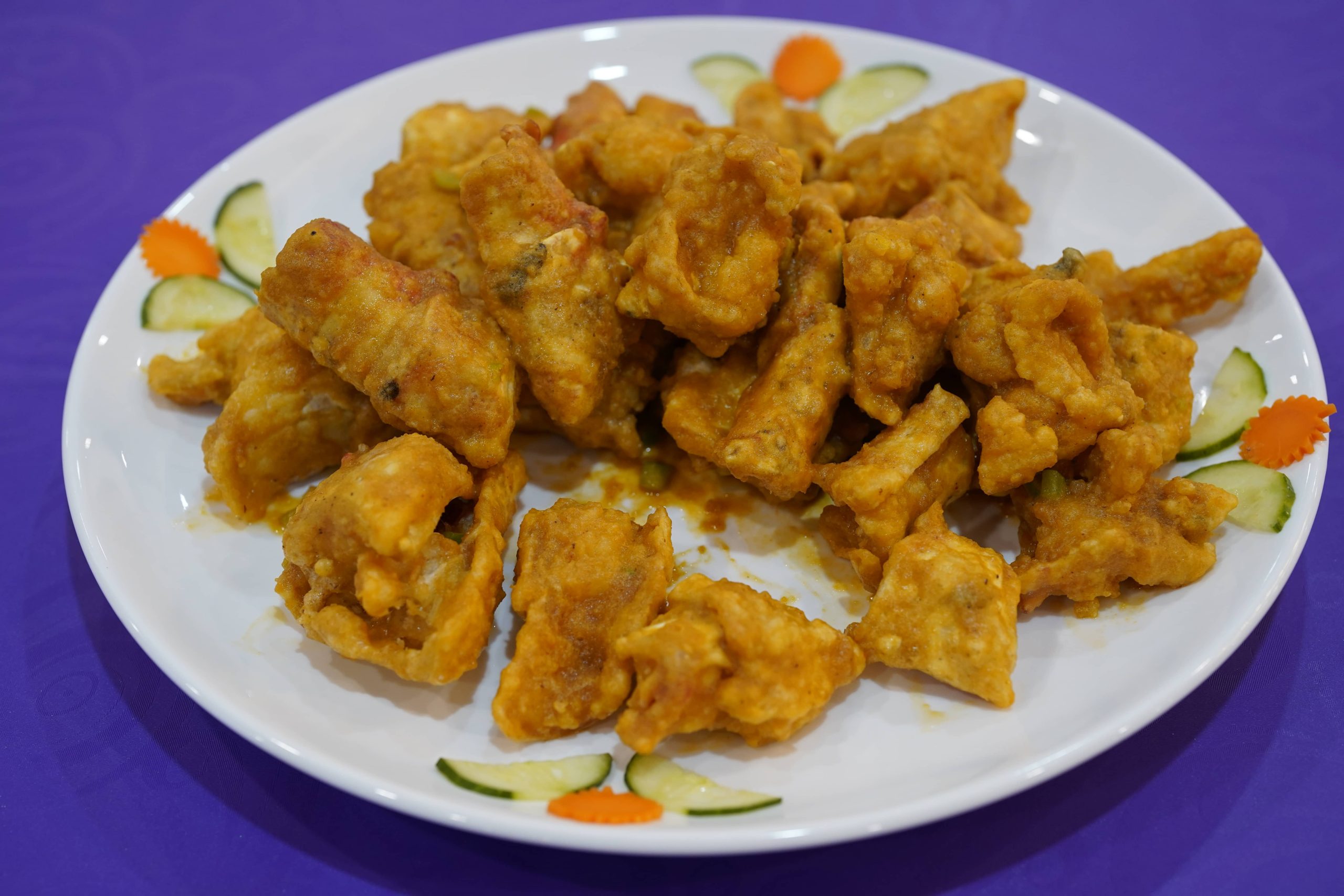Salted egg yolk fish at Dak Sing Palace, a Chinese Restaurant in Brooklyn