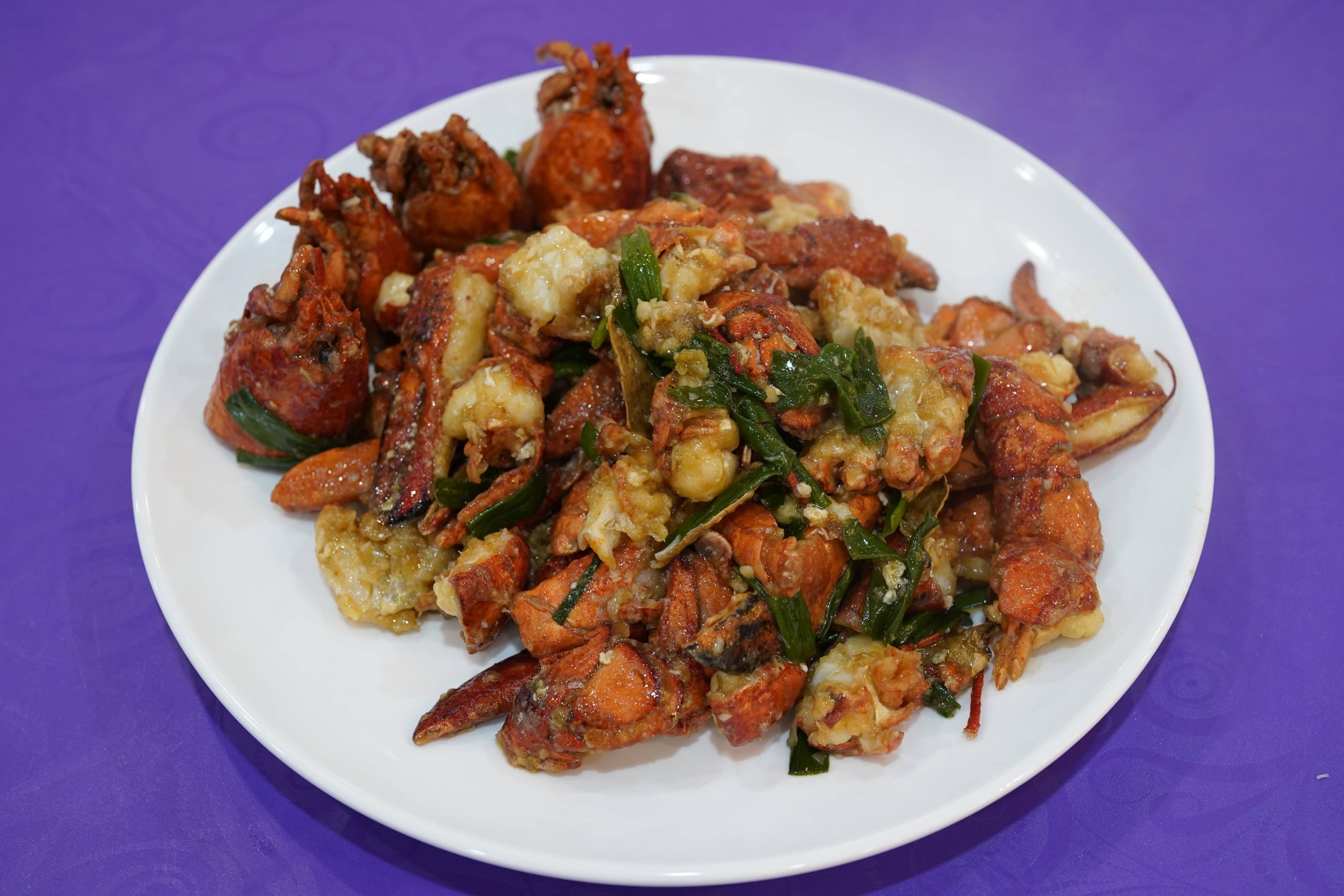 Lobster with garlic and green onion at Dak Sing Palace, a Chinese Restaurant in Brooklyn