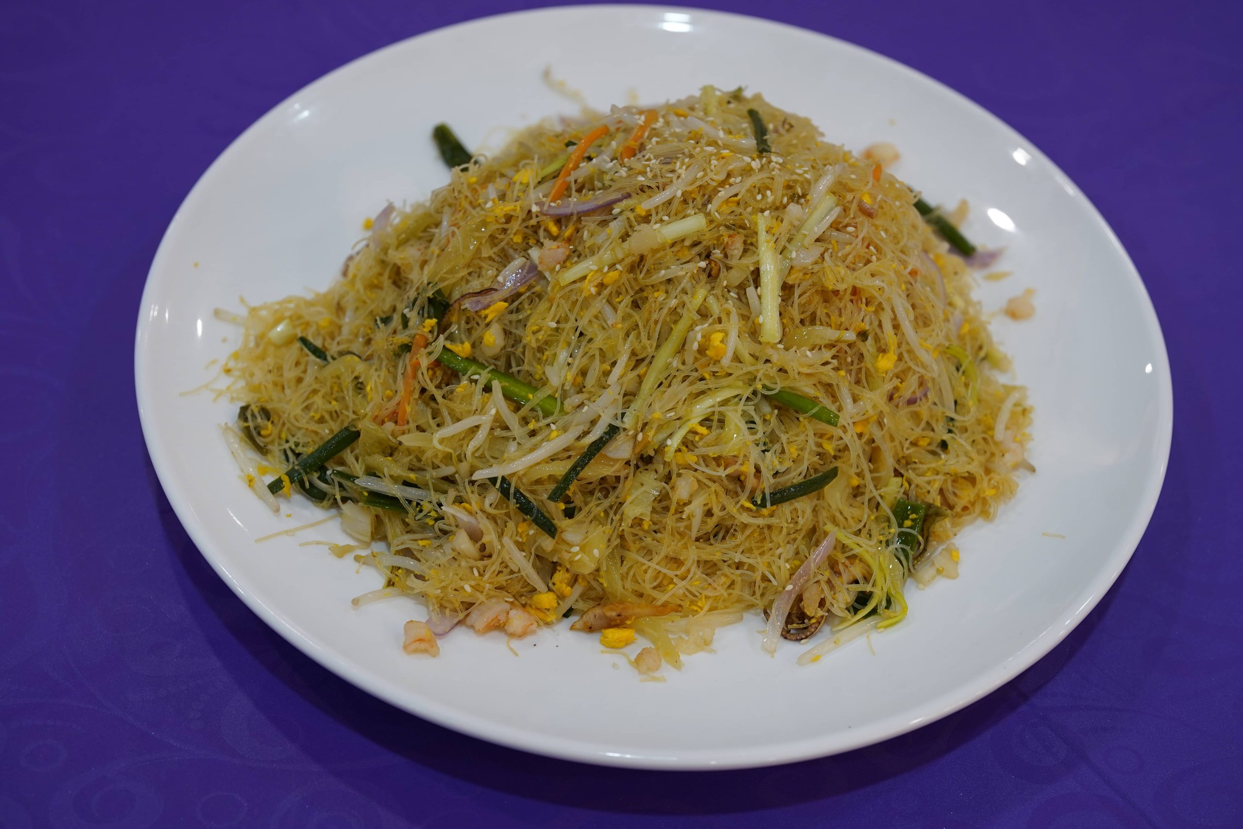 Singapore noodles with shrimp and egg at Dak Sing Palace, a Chinese Restaurant in Brooklyn